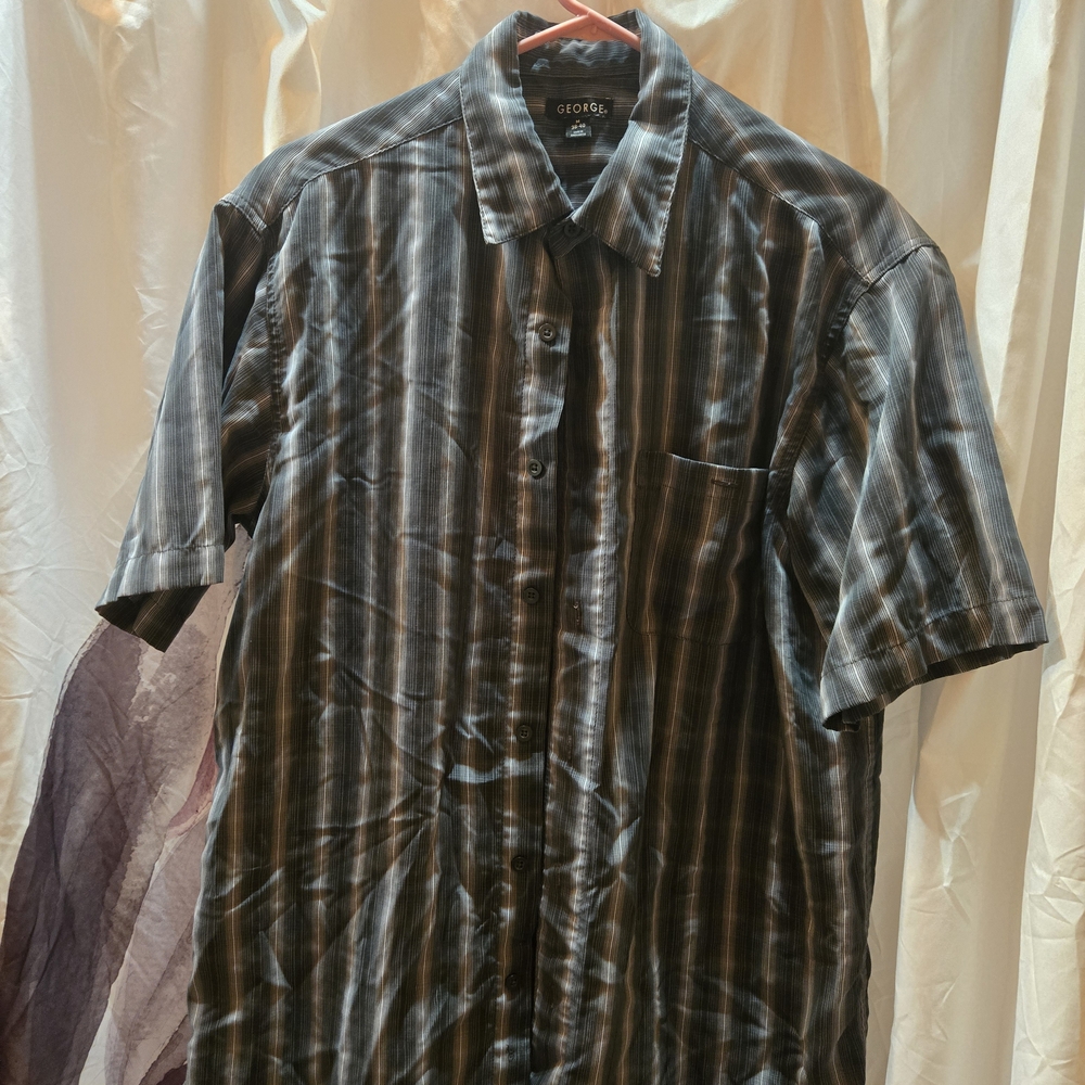George Men's Gray and Blue Plaid Shirt